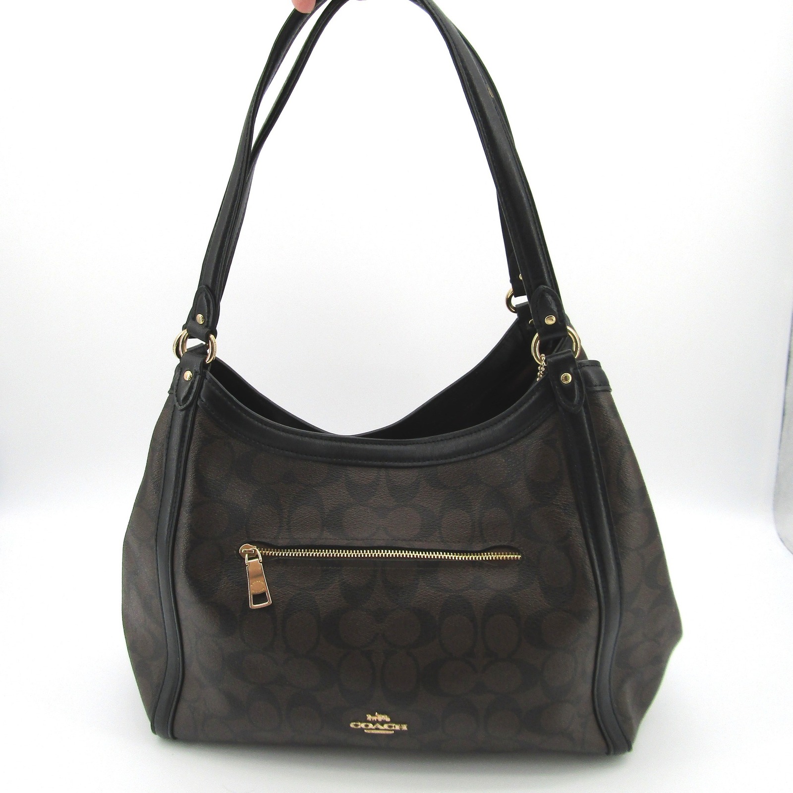 Coach Kristy Shoulder Bag Brown Black Signature Canvas Leather B2291-C6232 Hobo